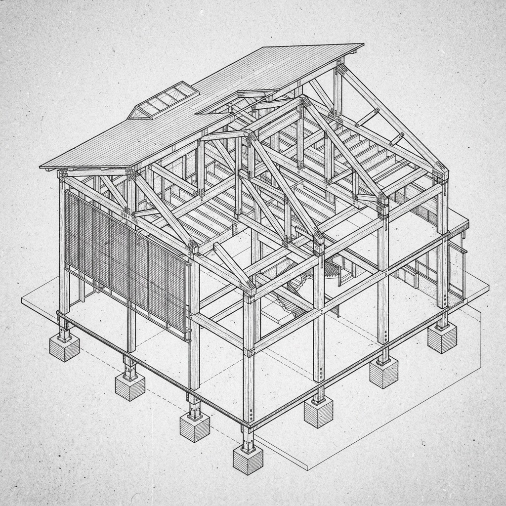 Planche de portfolio illustrative — Structure bois, équipement public