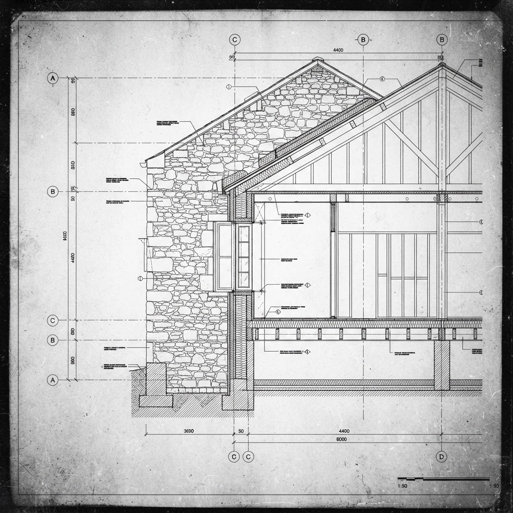 Planche de portfolio illustrative — Réhabilitation, façade en pierre